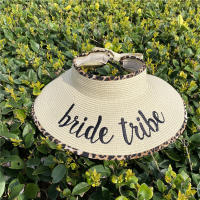 Bride Letter Embroidery Party Sun Protection Empty Top Hat Shade Foldable Bow Tie Women Straw Hat Summer Cap