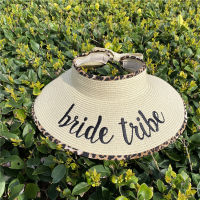 Bride Tribe Embroidery Straw Hats Women Wedding Bachelorette Party Wide Brim Beach Sun Hat Foldable Portable Bridal Shower Caps