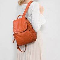 Womens Soft Leather Casual School Bag Washed Leather Backpack Girl Travel Small School Bag