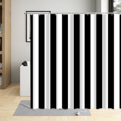 Minimalist Black White Stripes Texture Bathroom Curtains Waterproof Polyester Shower Curtains Wall Decoration With 12 Hooks