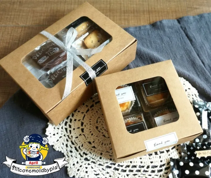 (แพค 10ใบ) กล่องขนม กล่องคุกกี้ เบเกอรี่ กล่องใส่ขนม กล่องกระดาษคราฟท์ ...