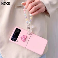 HOCE เคสโทรศัพท์สร้อยข้อมือรูปหมีลูกปัดคริสตัลหลากสีสำหรับ Samsung Galaxy Z Z Flip 3 Flip 4 Zflip3 Zflip4รูปหัวใจน่ารักรักมาการองเคสสำหรับ Flip2 Flip1 Z