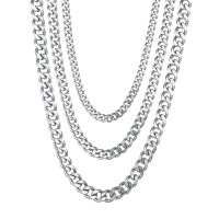 Mens Necklace Stainless Steel Cuban Link Chain Silver Color Male Jewelry Gifts For Men 3COLORS None