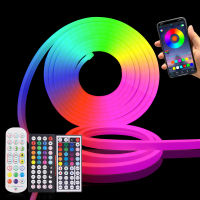 LED Neon Strip Light RGB 12V Wifi รีโมทคอนโทรลที่รองรับบลูทูธหรี่แสงได้ซิลิโคนไฟ EU US Power Kit Waterpoof Decor