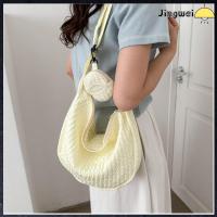 JINGWEI ผ้าใบแคนวาส กระเป๋า Crossbody กระเป๋าใส่เงิน สีทึบทึบ ถุงเมฆ แฟชั่นสำหรับผู้หญิง การออกแบบ ruched กระเป๋าสะพายไหล่แบบสั้น สำหรับผู้หญิง