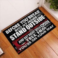 CLOOCL Before You Break Into My House Viking Doormat Decor Print Absorbent Doormat Non-Slip Soft Flannel Carpet Hallway Bedroom