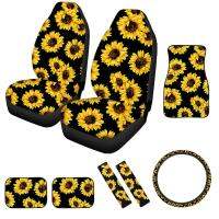 10PCS Sunflower Car Accessories Set, Car Seat Covers,Steering Wheel Cover,Front&amp;Rear Floor Mats,Seat Belt Pads,Armrest Lid Pad