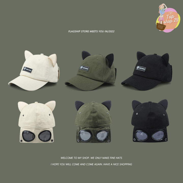 topshop29-หมวก-หมวกแก๊ปcapมีแว่นตา-มีหูแมว-แว่นตาหมวกเบสบอล