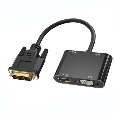 HDMI DVI ไปที่ที่ใช้งานได้ VGA AV สายตัวแยก1080P 2-In-1ตัวแปลงวิดีโอ VGA และ HDMI ทำงานออกไปพร้อมกัน