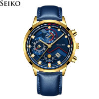 นาฬิกาข้อมือ Seiko สำหรับผู้ชายนาฬิกาข้อมือควอตซ์สีฟ้าแฟชั่นแบบดั้งเดิมใหม่