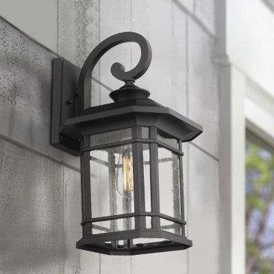 Emliviar Outdoor Wall Lights for House, 1-Light Exterior Wall Sconce Black Finish with Clear Seeded Glass, 17" Height, 22021M