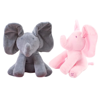 Gray Peekaboo Animated Plush Elephant Musical Baby Doll Musical Toy Soft