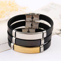 Stainless Steel Blank ID Tags Silicone Bangle For Engrave Silver ColorGoldenBlack Metal Plate celet Wholesale 10pcs