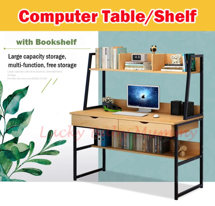 laptop table with bookshelf