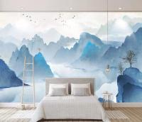 สีฟ้าภูเขาวอลเปเปอร์ลอกออกได้ Self Adhesive Wallpaper เปลือกและติดวอลล์เปเปอร์ภาพจิตรกรรมฝาผนังห้องครัวกันน้ำ