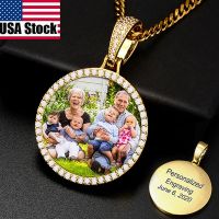 Round Medallions Custom Photo Pendant Necklace Men Hip Hop Jewelry Personalized Custom Name Engraved Pendant Zircon Chains Gift Fashion Chain Necklace