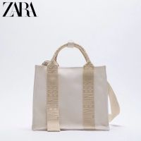 Zara2021 กระเป๋าสะพายไหล่ กระเป๋าช้อปปิ้ง ผ้าแคนวาส แบบพกพา สําหรับผู้หญิง