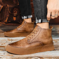 Autumn men ankle boots high-cut solid genuine leather sneakers motorcycle boots tooling boots platform skateboard sport shoes