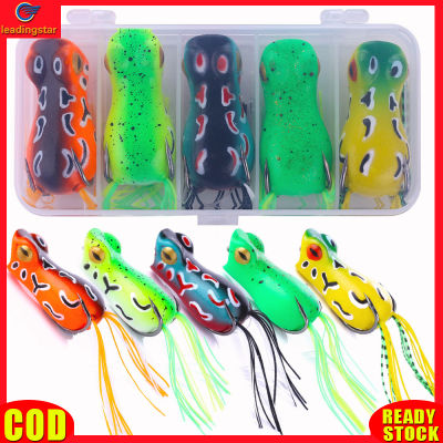 LeadingStar RC Authentic 5 Pack Realistic Prop Frog Bass Trout Fishing Lures Kit Set Soft Swimbait Floating Bait With Hooks For Freshwater Saltwater