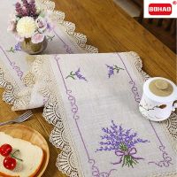 BOHAO Cross Stitch White Tablecloth Purple Lavender Lace Table Tablecloth Table Placemat Table Cover Tablecloth New Year 2022