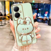 เคสสมาร์ทโฟนเคสสำหรับ VIVO Y78 Y27 Y02 Y02T Y02A V27 5G 4G เคสโทรศัพท์มือถือการ์ตูนน่ารักพร้อมที่ใส่ขาตั้งกระจกเครื่องสำอางรูปกระต่ายฝาครอบเนื้อนิ่ม VIVOY78 Y36 VIVOY27