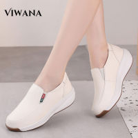 Elegant Girl   VIWANA Wedge รองเท้าผู้หญิงของแท้หนังแพลตฟอร์มรองเท้าผ้าใบสไตล์เกาหลี Slip On Casual รองเท้าสีขาวสุภาพสตรี Loafers 2022แฟชั่นผู้หญิง Shoes