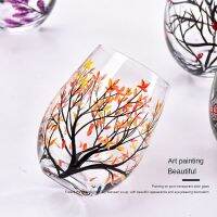 HOT-Autumn Tree Wine Glass - Fall Colors - Leaves of Red, Yellow, Orange - Hand Painted - Fall Leaf