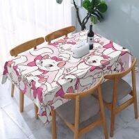 【cw】 Marie Cat On Pink Tablecloth Rectangular Fitted Waterproof Cartoon Table Cloth Cover for Dining Room ！