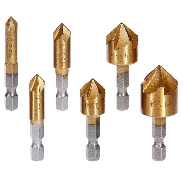 vastar-ชุดหัวเจาะสว่านไฮสปีดแชมเฟอร์ซิงค์6ชิ้น-1-4-ก้านหกเหลี่ยม90องศาเครื่องตัดไม้6มม-19มม