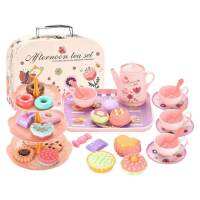Gilrs Kids Tea Set แกล้งเล่นชุดของเล่นครัวชุดน้ำชายามบ่ายสะดวกพกพาและจัดเก็บชุดของเล่นเด็กวัยหัดเดินพร้อมกล่องเก็บของการกุศลสำหรับเด็ก