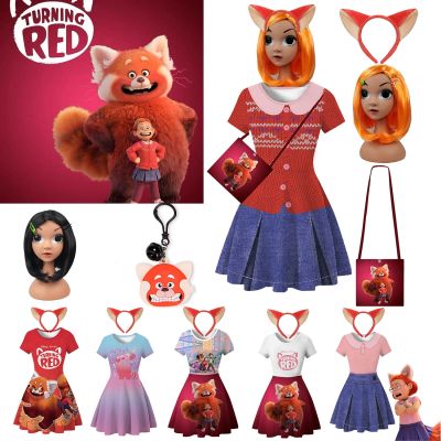 〖jeansame dress〗 Disney Turning Red เครื่องแต่งกายชุดประจำวันสำหรับสาวคอสเพลย์เปลี่ยนเป็นสีแดงวันเกิด Carnival Party Dress สำหรับสาวชุด Fox Ears
