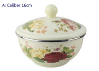 Enamel basin, enamel soup basin, enamel fruit basin. Enamel basin with cover, binding and freckle removing.