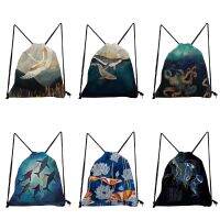 【jw】﹊✆✾  Ukiyoe Whale Drawstring Mochila para Homens e Mulheres Natação Storage Bag Portátil Criança School Padrão Personalizado