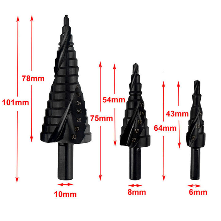 3pcs-hss-cobalt-step-stepped-drill-bit-set-4-32mm-triangle-shank-hole-nitrogen-high-speed-steel-spiral-for-metal-steel