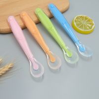 、‘】【= New Baby Soft Silicone Spoon Candy Color Temperature Sensing Spoon Children Food Baby Feeding Tools Baby Spoon