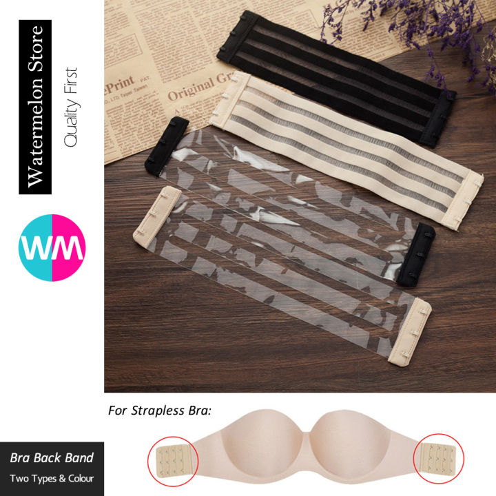 WATERMELON Invisible Bra Back Band Straps Replacement for Strapless Push Up  Bras Fabric and Clear Transparent