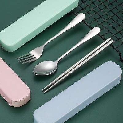 Stainless Steel Student Cutlery Set Fork Spoon Chopsticks Portable Travel Three-piece Thickened Fork Spoon Chopstick Cutlery Set Flatware Sets