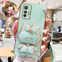 เคสมือถือสำหรับ VIVO X50 PRO X60 PRO X70 X90 PRO 3D แฟชั่นกระจกแต่งหน้ารูปกระต่ายน่ารักเคสมือจับสำหรับโทรศัพท์มือถือเคสนิ่มเคลือบอิเล็คโทรเพลทซิลิโคนป้องกันฝาหลัง + สายคล้องแบบคาดตัว