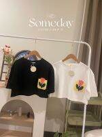 PATTERN.P B092 : Inner Flower Mood T-Shirt เสื้อครอปเนื้อดีดีเทลกระเป๋าทักดอกไม้สุดละมุน