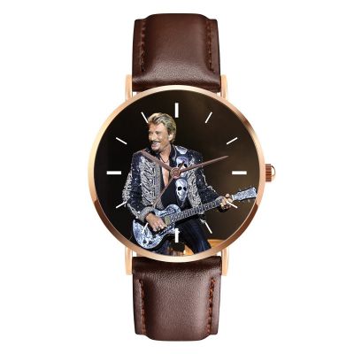 HotNew Rose Gold Johnny Hallyday นาฬิกาแฟชั่นลำลองสตรีนาฬิกาข้อมือควอตซ์