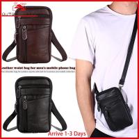 Genuine Leather Men Shoulder Bag Business Casual Messenger Zip Phone Pouch