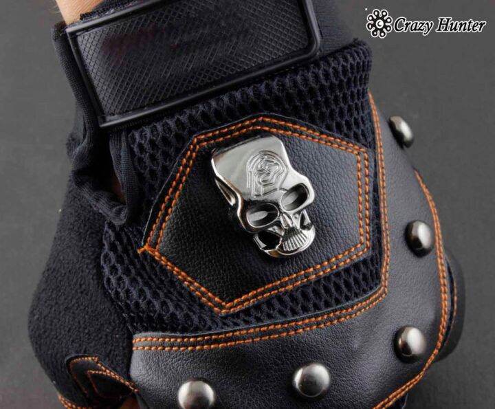 new-skull-logo-mens-leather-biker-motorcycle-training-driving-fingerless-gloves