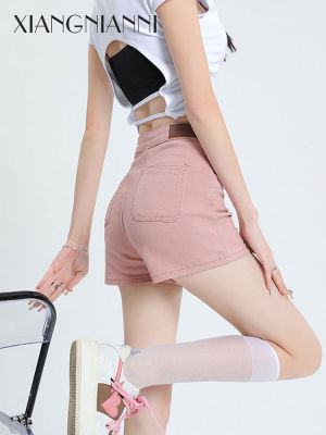 XIANG NIAN NI กางเกงเอวสูงทรงเอไลน์บางสำหรับสาวฮอตในฤดูร้อนของยีนส์ขาสั้นสำหรับสตรี