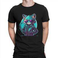 Hipster Cool Cat In Sunglasses And Leather Jacket T-Shirts for Men Crewneck  Cotton Jacket Cat Short Sleeve Gift Idea Clothes 4XL 5XL 6XL