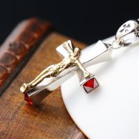 BOCAI S925 Sterling Silver Pendant For Men And Women Thai Silver Jesus Cross Vintage Red Zircon 2020 New Fashion Popular Jewelry