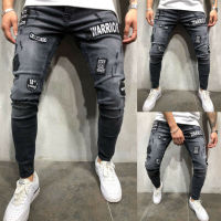 CW】Hot sale autumn winter Mens Mid High Waist Stretch Fashion Slim Fit Ripped Skinny Stretch Biker Zi. Jeans Pencil Pant Trousers