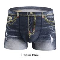 【YF】✗  2021 Brand Men Denim Shorts Jeans Classic Print Boxers Mens New Fashion Cowboy Underpants Trunks