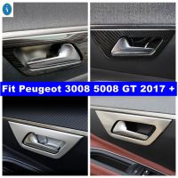 ขอบปลอกคอกันสุนัขเลียมื่อจับประตูด้านในรถยนต์สำหรับ Peugeot 3008 5008 GT 2017-2022คาร์บอนไฟเบอร์/ผิวด้าน/สีดำเงา/เงิน