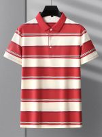 American light luxury striped polo shirt short-sleeved middle-aged father lapel business casual pure cotton seamless summer T-shirt a 【SSY】