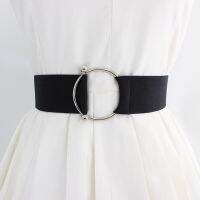 Belts for Women Black Simple Waist Elastic Ladies Band Round Buckle Decoration Coat Sweater Fashion Dress Rice White